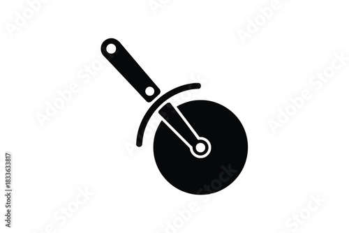 Black pizza cutter icon on a white background simple graphic kitchen utensil cooking tool