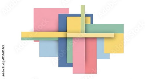 Abstract Pastel Geometric Composition with Overlapping Shapes and Soft Colors.