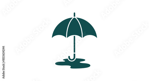 Teal Umbrella with Water Puddle Symbol Isolated Design.