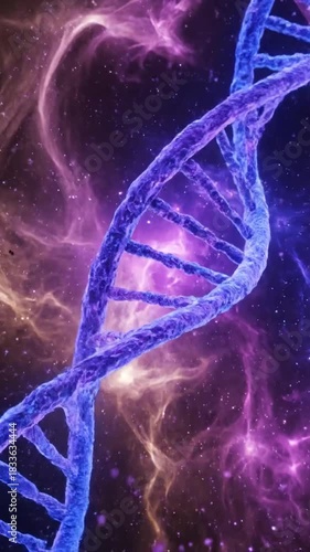 Abstract illustration of dna double helix structure with space background representing genetic concept