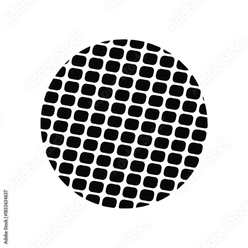Black rounded square grid pattern forming a circle on white background abstract