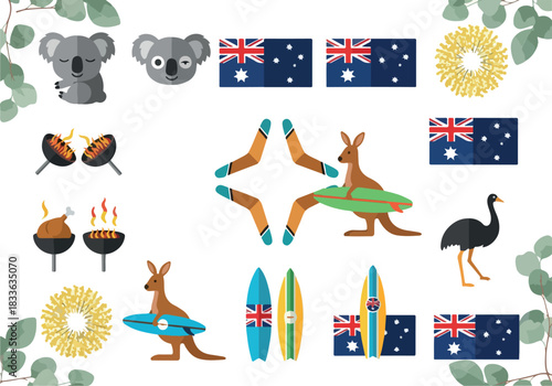 Australian Holiday Vector Art Koala, Flag, Boomerang & More