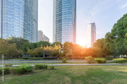 Canvas Print city park with modern building background in shanghai