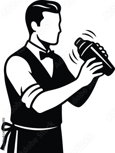 Bartender Shaking Cocktail Drink in Vintage Bar Illustration
