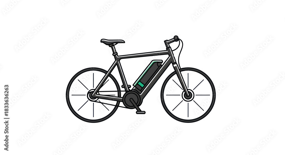 Fototapeta premium Sleek black electric bicycle with integrated battery pack and modern design.
