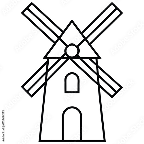 Minimalist line art illustration of a traditional windmill icon