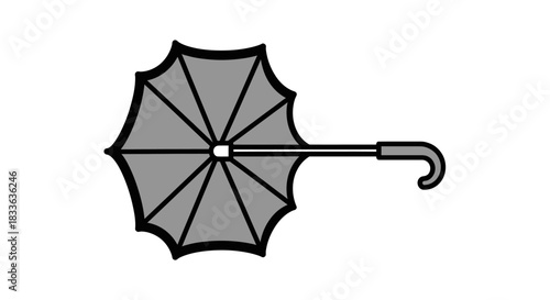 Simple Gray Umbrella with Black Outline and Handle.