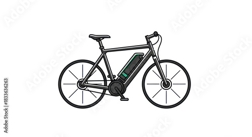 Sleek black electric bicycle with integrated battery pack and modern design.