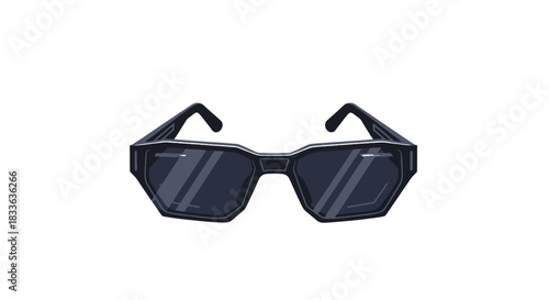 Dark Sunglasses with Thick Black Frames and Dark Lenses.