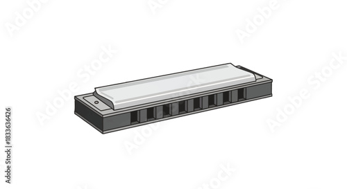 A detailed illustration of a classic diatonic harmonica musical instrument.