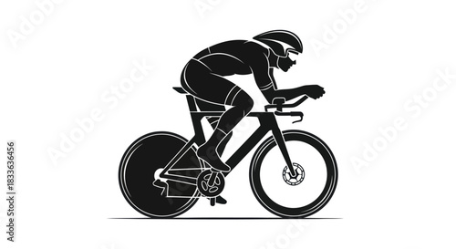 Silhouette of a Cyclist in Aerodynamic Pose on a Racing Bicycle.