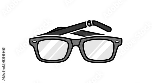 Classic black frame eyeglasses with clear lenses folded simple illustration.
