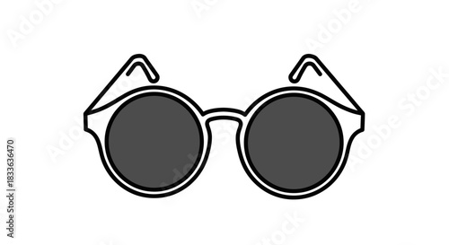 Simple Black and White Round Sunglasses Illustration.