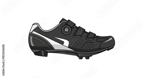 Black and silver off-road cycling shoe with a dial closure system and cleats.
