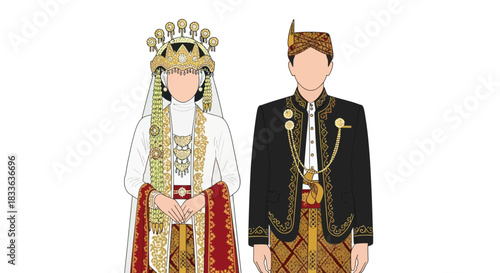 Traditional Indonesian Wedding Attire for Bride and Groom.