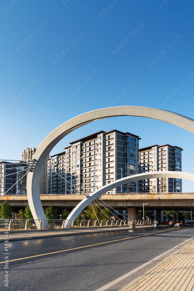 Fototapeta premium Empty urban road and buildings in the city