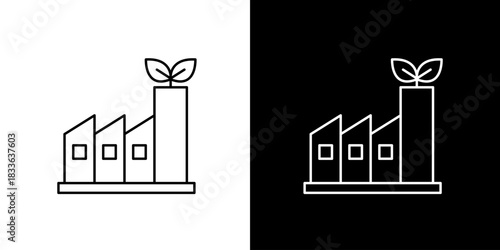 Eco Factory Sustainable Industry Icon with Green Leaf Silhouette