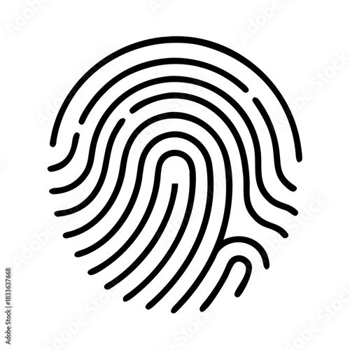 Continuous single line drawing of a fingerprint with wavy lines extending outward representing connection vector
