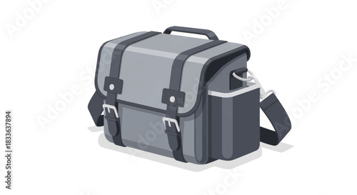 A modern grey utility messenger bag with a shoulder strap handle and buckle closures.