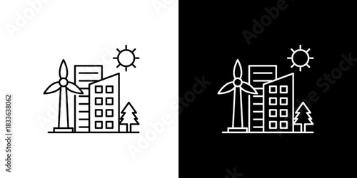 Green city concept icon representing renewable wind power, sustainable development, and eco-friendly urban infrastructure