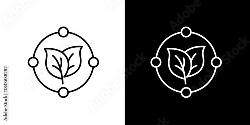 Clean Ecology Symbol with Leaves and Connecting Dots, representing Nature and Environment