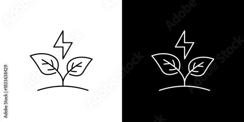 Bioenergy and renewable green power concept represented by a plant sprout with an electricity symbol line icon