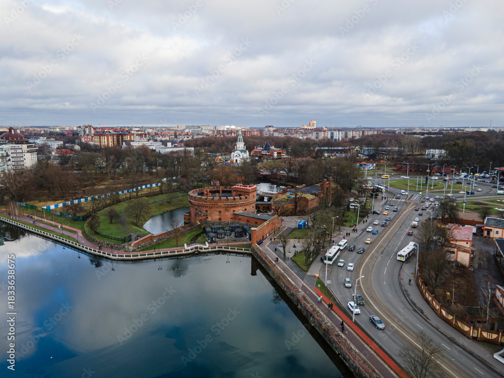 Fototapeta premium KALININGRAD REGIONAL AMBER MUSEUM. It is housed in fortress tower dating from the mid-nineteenth century, From Drone