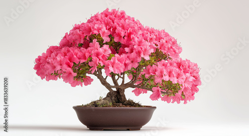 Wallpaper Mural Vibrant Pink Azalea Bonsai Tree in Full Bloom on White Background Torontodigital.ca
