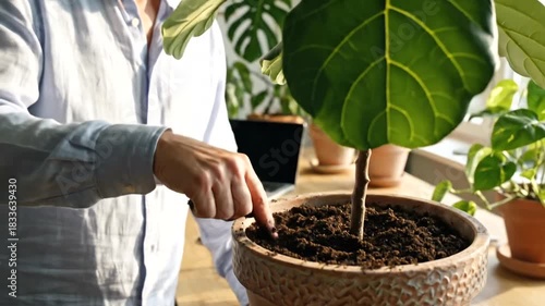 Elderly Man Tending to Indoor Plants, Cultivating Greenery and Enjoying Natures Beauty at Home.