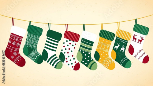 Christmas stockings hanging decoration holiday season festive celebration merry christmas vector art design
