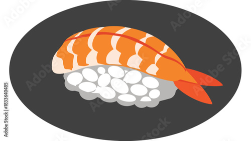 Delicious Shrimp Sushi Nigiri on Dark Plate Food Illustration