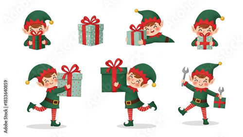Delightful holiday elves joyfully delivering gifts and Christmas cheer, spreading magic with tools, embodying the spirit of the season with festive charm