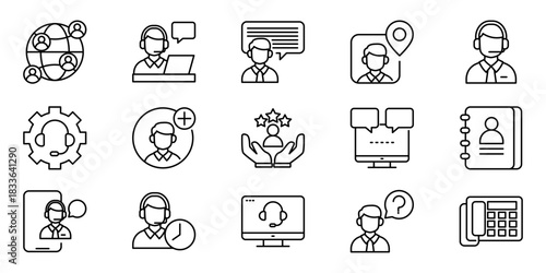 Customer Service Line Icons Support, Communication & Assistance