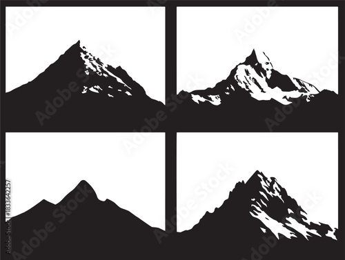 A lovely set of four beautiful mountain peak silhouette vector icons