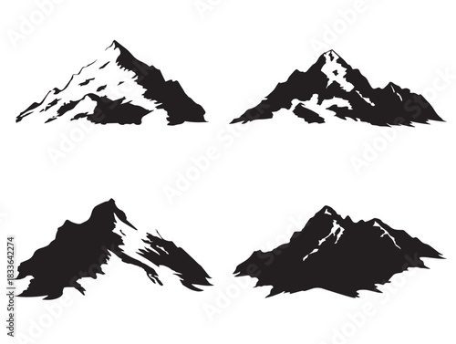 A simple set of four clean mountain peak silhouette vector icons