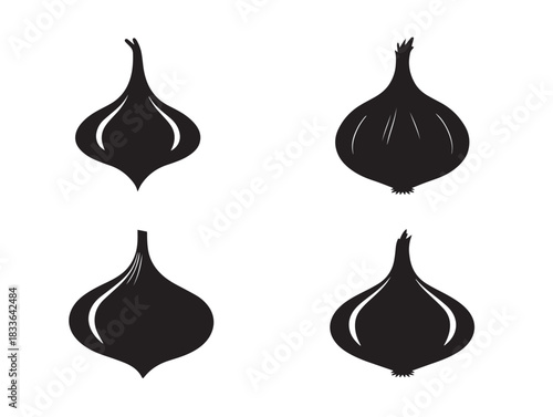 A nice set of four beautiful onion bulb silhouette vector icons