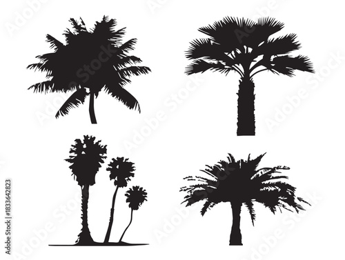 A simple set of four clean palm tree silhouette vector icons
