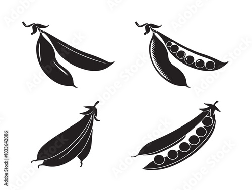 A gorgeous set of four beautiful split pea pod silhouette vector icons