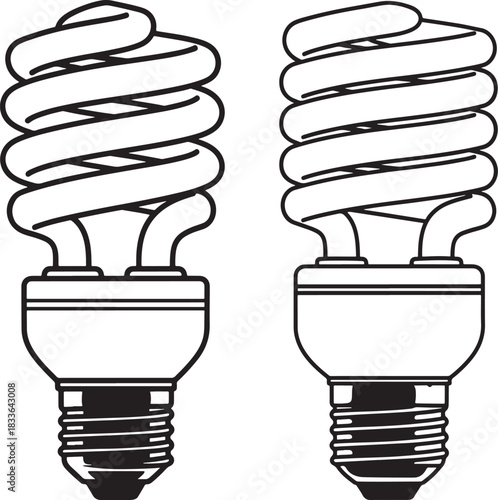 Two compact fluorescent light bulbs silhouette