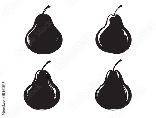 A gorgeous set of four classic pear fruit silhouette vector icons
