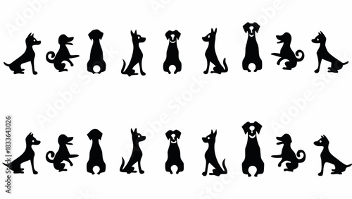 Charming canine silhouettes in playful poses, perfect for pet lovers and creative projects with a modern, minimalist touch, originally a scalable graphic