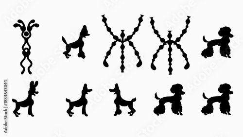 Elegant poodle silhouettes create a playful, modern pattern, perfect for fashion design, pet product branding, and unique wallpaper, originally a scalable graphic