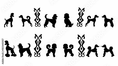 Elegant poodle silhouette pattern, ideal for stylish pet designs, branding, and upscale dog-themed products, vector graphic for seamless applications