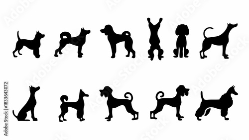 Elegant dog silhouettes collection, perfect for pet-themed designs and modern branding, adding playful charm to your projects with animalistic elegance.