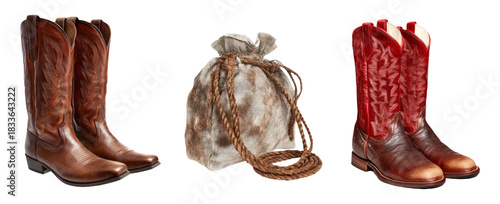 Rugged Equestrian Essentials Set Featuring Stylish Boots and Unique Bag