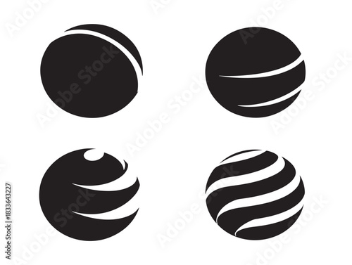 A set of four gorgeous planet silhouette icons in solid black