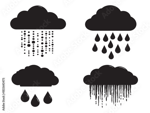 A gorgeous collection of four minimalist rain silhouette vector icons