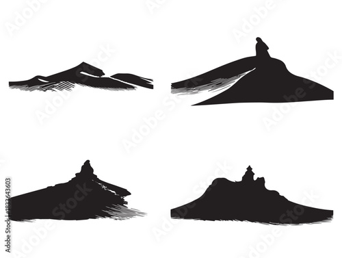 A nice set of four sand dune silhouette icons in solid black