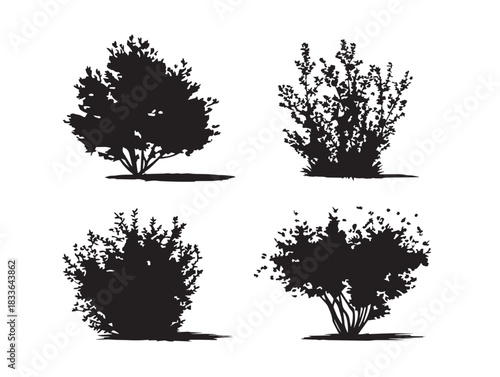 A stunning collection of four minimalist shrub silhouette vector icons