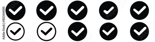 Check mark icons set. Check marks symbol collection. Simple check mark. Quality sign icon.
 Checklist symbols. Approval check flat style - stock vecto